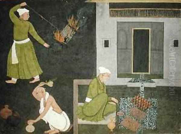 Purifying Rituals 1735-40 Indian Oil Painting by Nainsukh