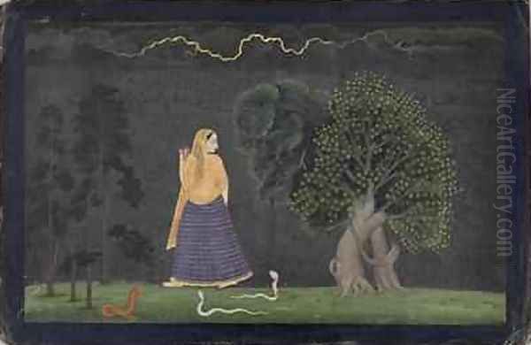 Heroine Rushing to Her Lover from the Punjab Hills Oil Painting by Nainsukh