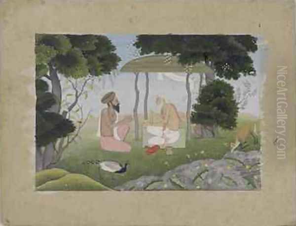 Hermitage Scene possibly from a Devi Mahatmya series Oil Painting by Nainsukh