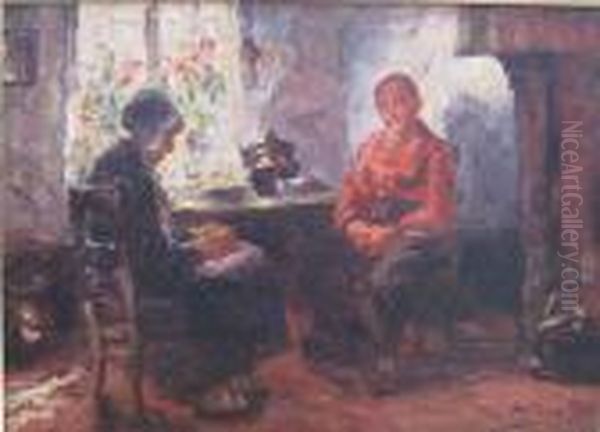 Rustend Koppel In Een Interieur. Oil Painting by Armand Jamar