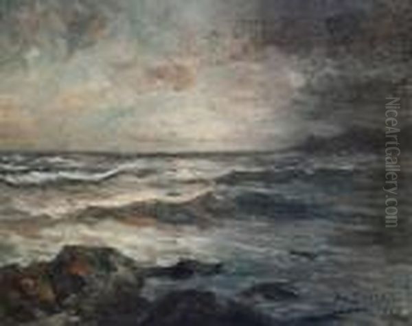 Turbelent Sea Under A Dark Sky Oil Painting by Armand Jamar