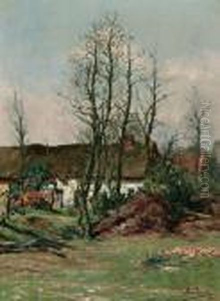 Witte Boerderij Aan Een Weide Oil Painting by Armand Jamar