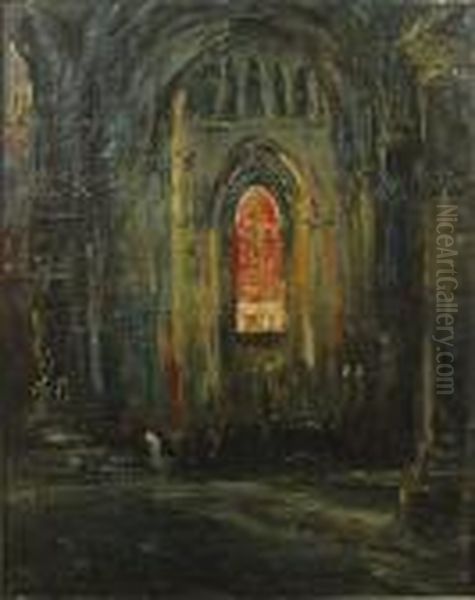 'le Vitrail Rose, Cathedrale De Chartres'. Oil Painting by Armand Jamar