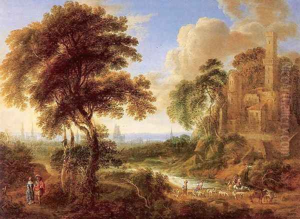 Landscape with a Castle and Town in the Distance Oil Painting by Gilles Neyts