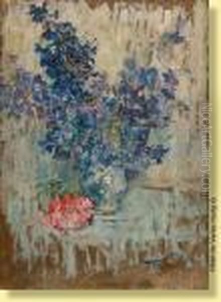 Vase Fleuri De Delphiniums Oil Painting by Armand Jamar