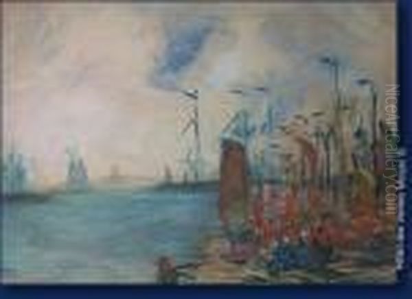 Vue De Port Oil Painting by Armand Jamar