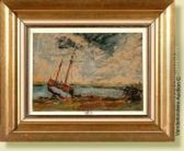 Bateau Echoue Sur Le Rivage Oil Painting by Armand Jamar