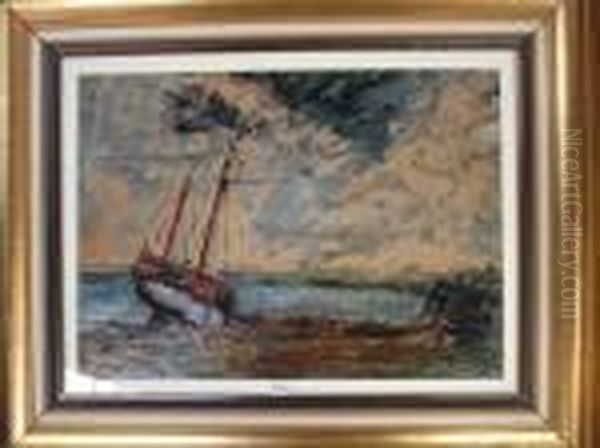 Bateau Echoue Sur Le Rivage Oil Painting by Armand Jamar