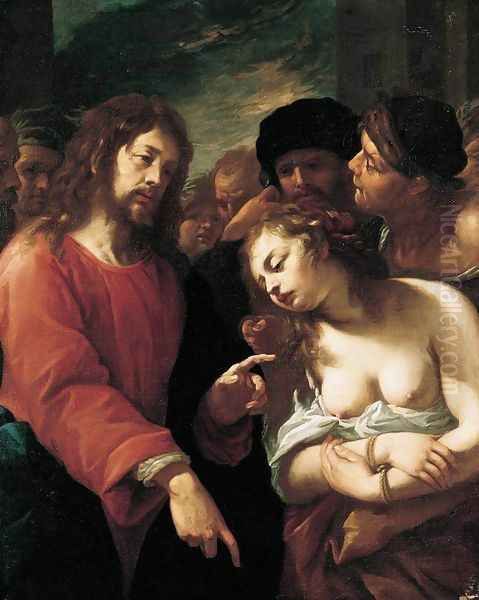 Christ and the Woman Taken in Adultery Oil Painting by Giuseppe Nuvolone