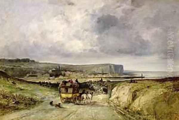 Arrival of a Stagecoach at Treport 1878 3 Oil Painting by Jules Achille Noel