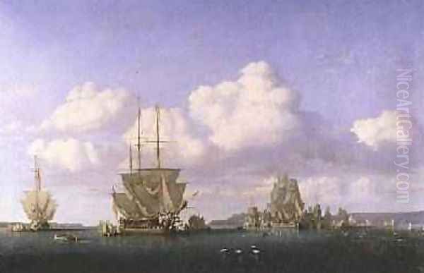 The Anchorage of Brest in Calm Weather 1844 Oil Painting by Jules Achille Noel