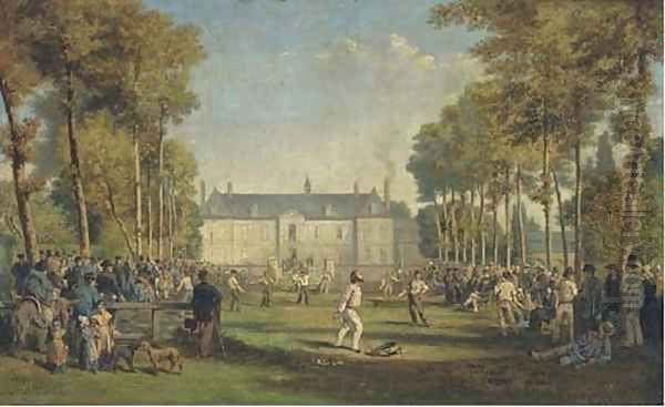 A ball game at Givenchy Oil Painting by Jules Achille Noel