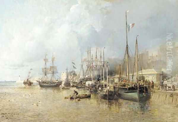 Le havre (The harbor) Oil Painting by Jules Achille Noel