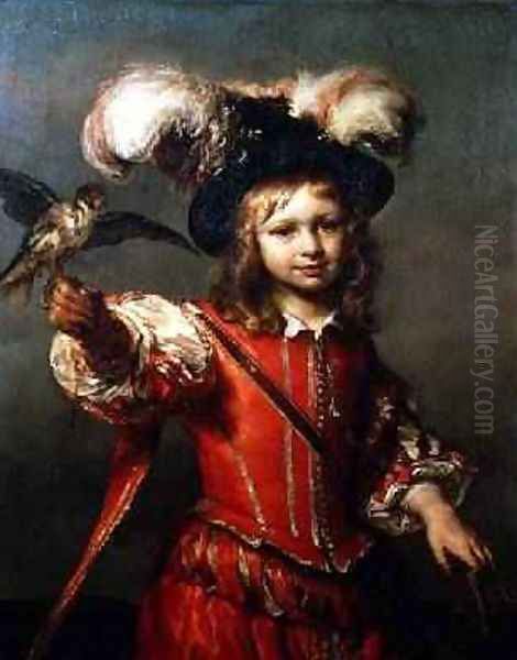 A Boy with a Falcon and Leash 1665 Oil Painting by Jan or Joan van Noordt