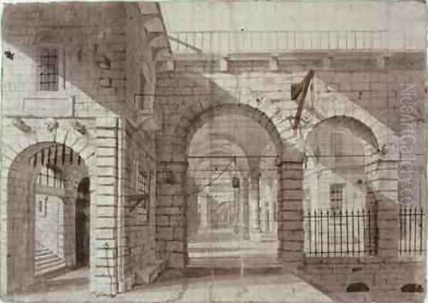 Newgate Prison Courtyard Oil Painting by John Claude Nattes