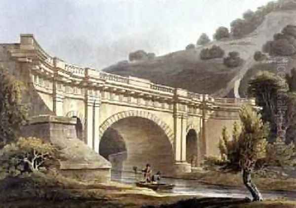 Aqueduct Bridge Claverton from Bath Illustrated by a Series of Views Oil Painting by John Claude Nattes