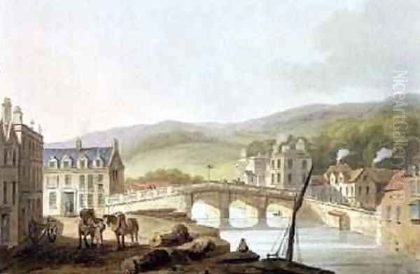 Old Bridge from Bath Illustrated by a Series of Views Oil Painting by John Claude Nattes