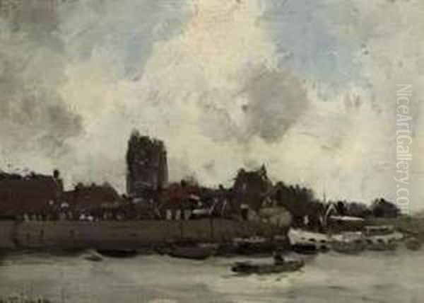 Gezicht Op Woudrichem: View Of Woudrichem Oil Painting by Willem George Fred. Jansen