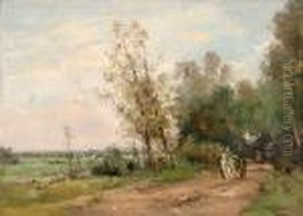 A Summer Afternoon Oil Painting by Willem George Fred. Jansen