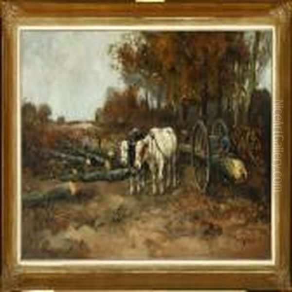 Woodscape With Cart And Forest Workers Oil Painting by Willem George Fred. Jansen