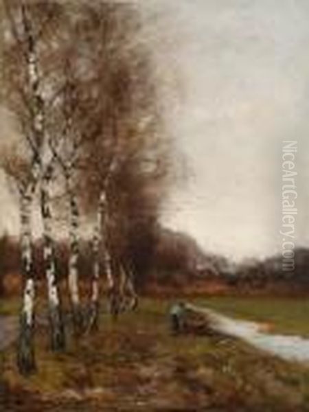 Figure On A Country Road Oil Painting by Willem George Fred. Jansen