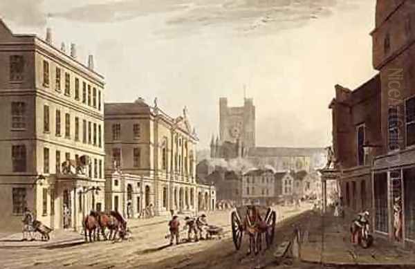 View of the Town Hall Market and Abbey Church from Bath Illustrated by a Series of Views Oil Painting by John Claude Nattes