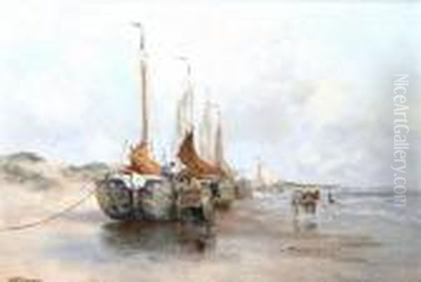 Fishing Boats On The Beach Oil Painting by Willem George Fred. Jansen