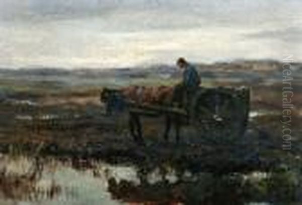 Landschap Met Paard En Wagen Oil Painting by Willem George Fred. Jansen