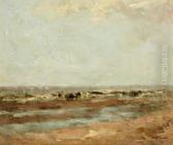 Schelpenvissers In De Branding Oil Painting by Willem George Fred. Jansen