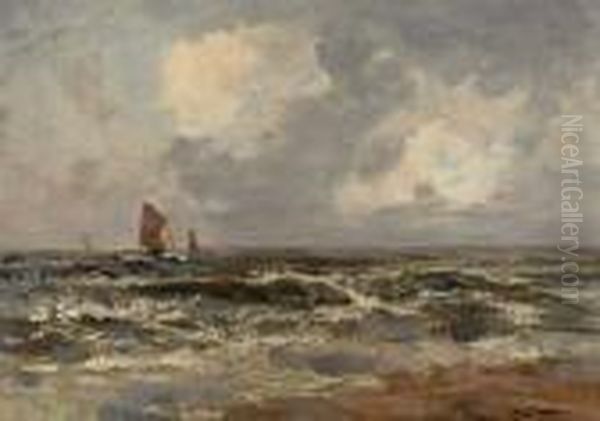 Vissersboot Op Zee Oil Painting by Willem George Fred. Jansen