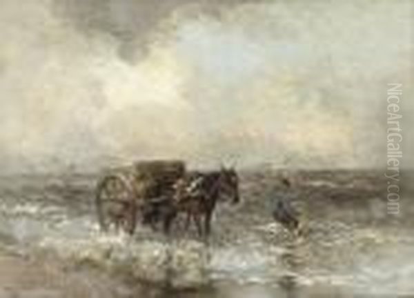 A Shell-fisher In The Surf Oil Painting by Willem George Fred. Jansen