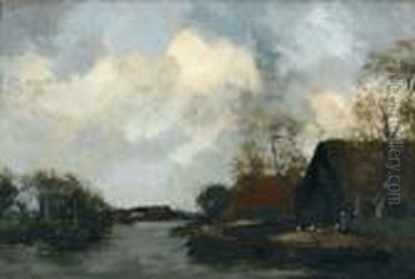 Boerderij Aan Poldervaart Oil Painting by Willem George Fred. Jansen