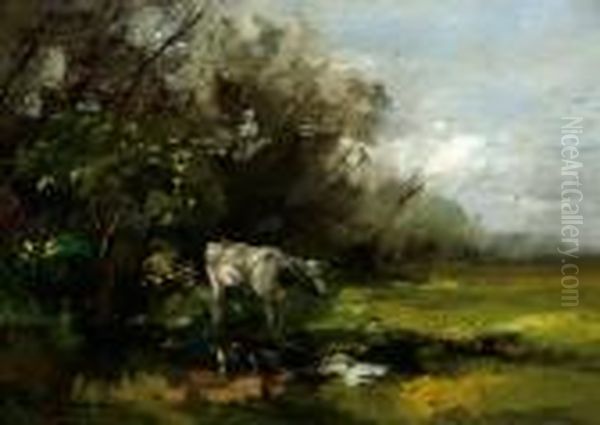 A Cow Near The Border Of Apond Oil Painting by Willem George Fred. Jansen