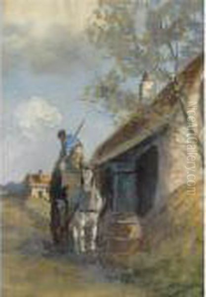 Unloading The Cart Oil Painting by Willem George Fred. Jansen