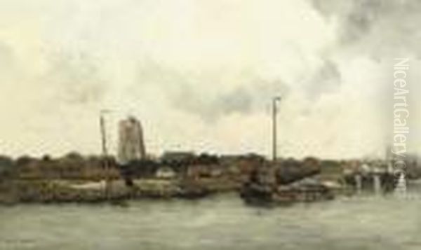 Along The Waterfront With The Sint Lievensmonstertoren In The Distance, Zierikzee Oil Painting by Willem George Fred. Jansen