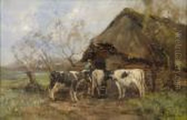 Bij Den Stal, 1911. Oil Painting by Willem George Fred. Jansen