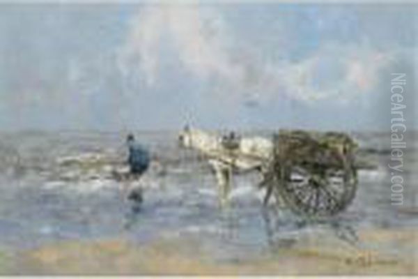 A Shell Fisher In The Breakers Oil Painting by Willem George Fred. Jansen