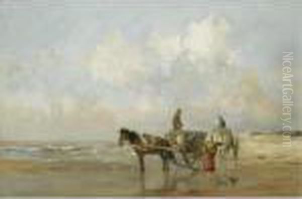 Fisher Folk On The Beach Oil Painting by Willem George Fred. Jansen