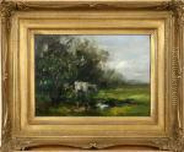 Frederick : Sommarlandskap Med Ko, Signerad W G F Jansen Oil Painting by Willem George Fred. Jansen