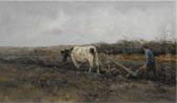 Ploughing The Fields Oil Painting by Willem George Fred. Jansen