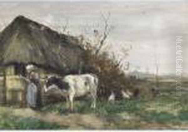 Milking Time Oil Painting by Willem George Fred. Jansen