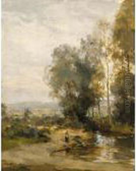 Washerwomen Along The Geul Oil Painting by Willem George Fred. Jansen