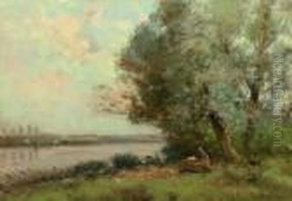 Activities By The Riverside Oil Painting by Willem George Fred. Jansen