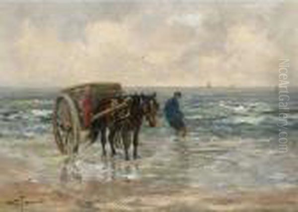 A Shellfisher In The Breakers Oil Painting by Willem George Fred. Jansen