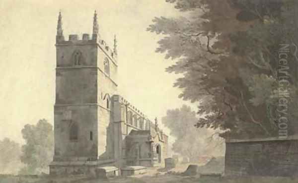 The south-western aspect of Belton Church, Lincolnshire Oil Painting by John Claude Nattes