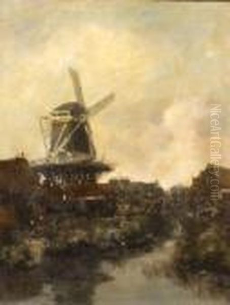 Landscape With Windmill Oil Painting by Willem George Fred. Jansen