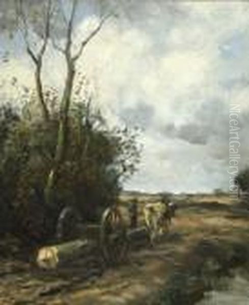 Bauer Mit Holzfuhrwerk Auf Dem
 Heimweg. Oil Painting by Willem George Fred. Jansen