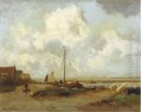 Monnickendam: Activities In The Harbour Oil Painting by Willem George Fred. Jansen