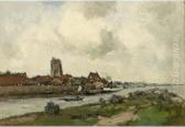 A View Of Woudrichem Oil Painting by Willem George Fred. Jansen