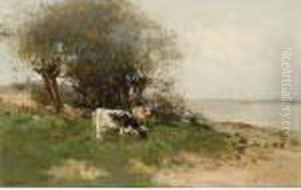 Cows In A Polder Landscape Oil Painting by Willem George Fred. Jansen